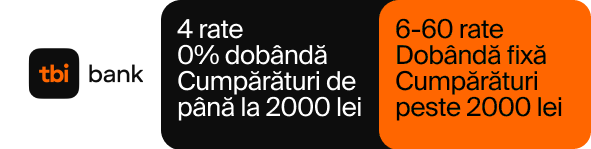 tbi bank — plata în rate: 4 rate cu 0% dobândă până la 2000 lei, 6-60 rate cu dobândă fixă peste 2000 lei