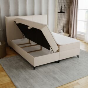 Lozko-sypialniane-SOFIA-160x200-z-wezglowiem-pojemnikami-na-posciel-BONELL-Kolekcja-SOFIA Pat tapițat continental SOFIA cu ladă de depozitare