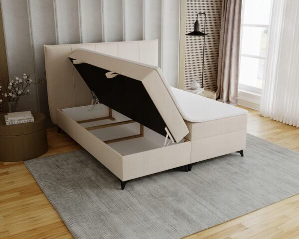 Lozko-sypialniane-SOFIA-160x200-z-wezglowiem-pojemnikami-na-posciel-BONELL-Kolekcja-SOFIA Pat tapițat continental SOFIA cu ladă de depozitare