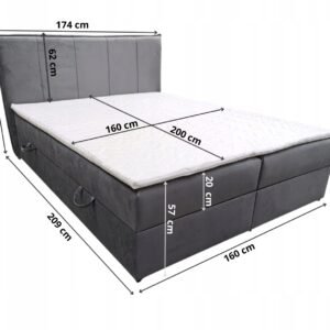 Lozko-sypialniane-SOFIA-160x200-z-wezglowiem-pojemnikami-na-posciel-BONELL-Powierzchnia-spania-160x200 Pat tapițat continental SOFIA cu ladă de depozitare
