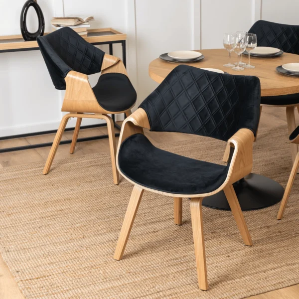 Scaun LUISE din catifea neagră, cu structură din lemn laminat curbat — MOBILA