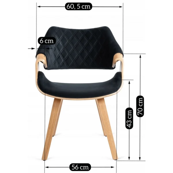 Scaun LUISE din catifea neagră, cu structură din lemn laminat curbat — MOBILA