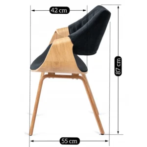 Scaun LUISE din catifea neagră, cu structură din lemn laminat curbat — MOBILA