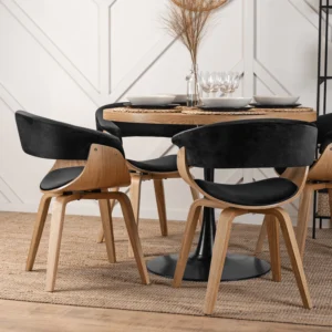 Scaun GARY Velur Negru/Stejar Auriu