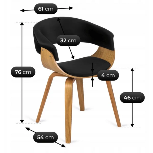 Scaun GARY Velur Negru/Stejar Auriu