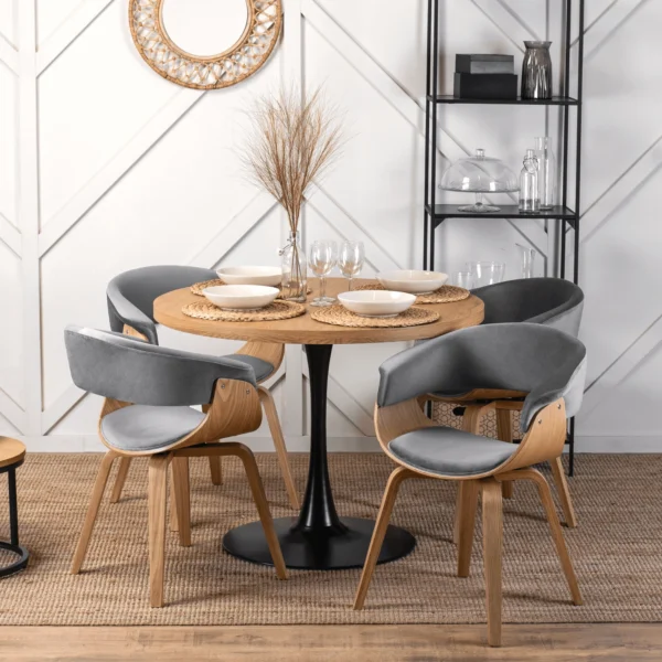 Scaun GARY din catifea, gri/stejar auriu — MOBILA