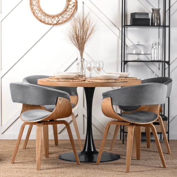 Scaun GARY din catifea, gri/stejar auriu — MOBILA