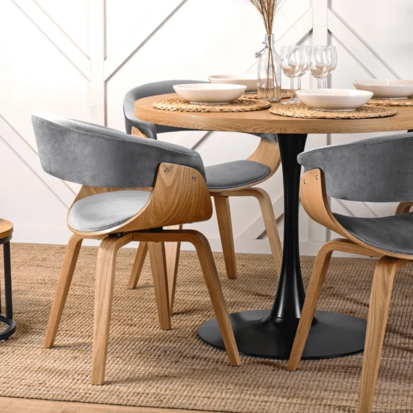 Scaun GARY din catifea, gri/stejar auriu — MOBILA