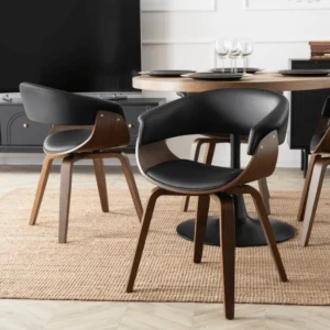 Scaun GARY din piele ecologică Negru/Nuc