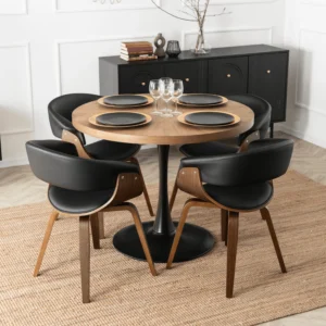 Scaun GARY din piele ecologică Negru/Nuc