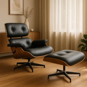 Scaun reclinabil PALERMO cu suport pentru picioare, piele ecologică neagră