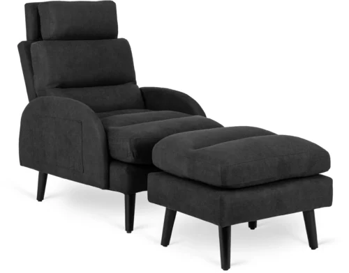 Scaun de relaxare HENRY cu suport pentru picioare, negru