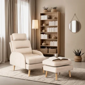 Scaun de relaxare HENRY cu suport pentru picioare, bej