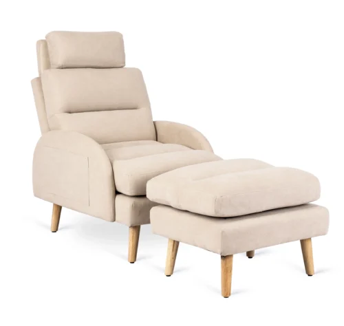 Scaun de relaxare HENRY cu suport pentru picioare, bej
