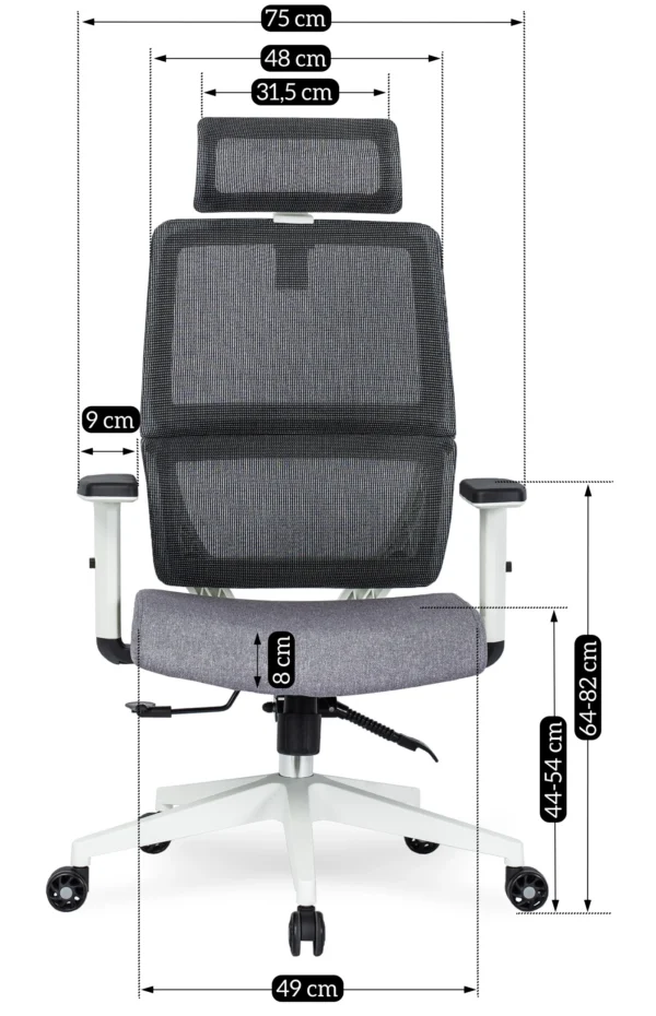 Scaun pivotant ergonomic NICKI, gri