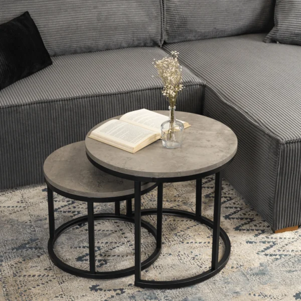 Set de măsuțe ROCKY beton/negru — Măsuțe și banchete
