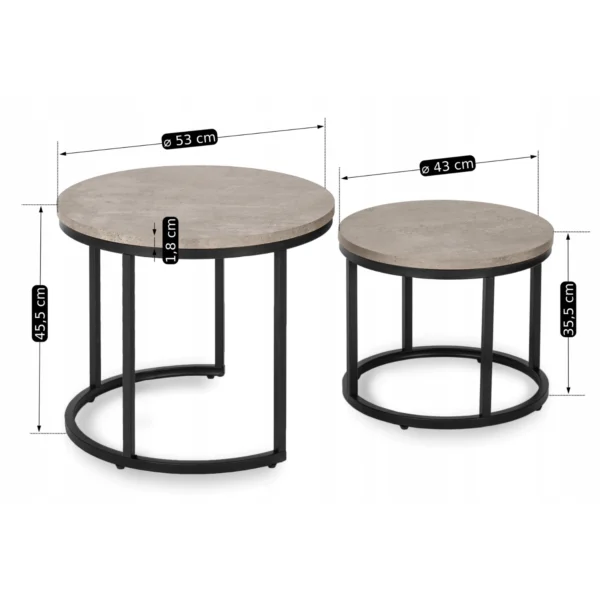 Set de măsuțe ROCKY beton/negru — Măsuțe și banchete