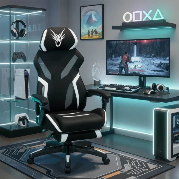 product-2389-0-1 MAXIMO Scaun de gaming rotativ negru/alb — MOBILA