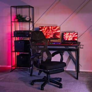 product-2397-0-1 Scaun pivotant BING Gaming cu suport pentru picioare, negru