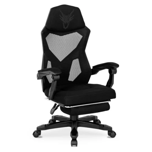 Scaun pivotant BING Gaming cu suport pentru picioare, negru