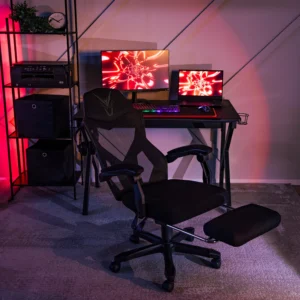 product-2397-1 Scaun pivotant BING Gaming cu suport pentru picioare, negru