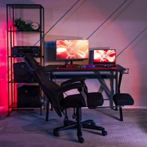 product-2397-2 Scaun pivotant BING Gaming cu suport pentru picioare, negru