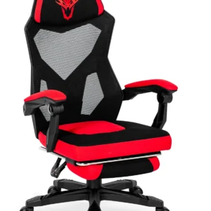 product-2411-0 Scaun pivotant pentru jocuri BING cu suport pentru picioare, negru/roșu