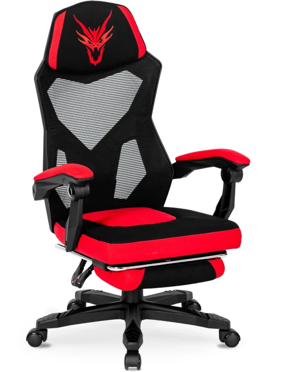 product-2411-0 Scaun pivotant pentru jocuri BING cu suport pentru picioare, negru/roșu