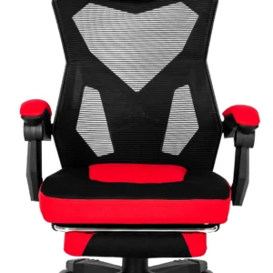 product-2411-1 Scaun pivotant pentru jocuri BING cu suport pentru picioare, negru/roșu