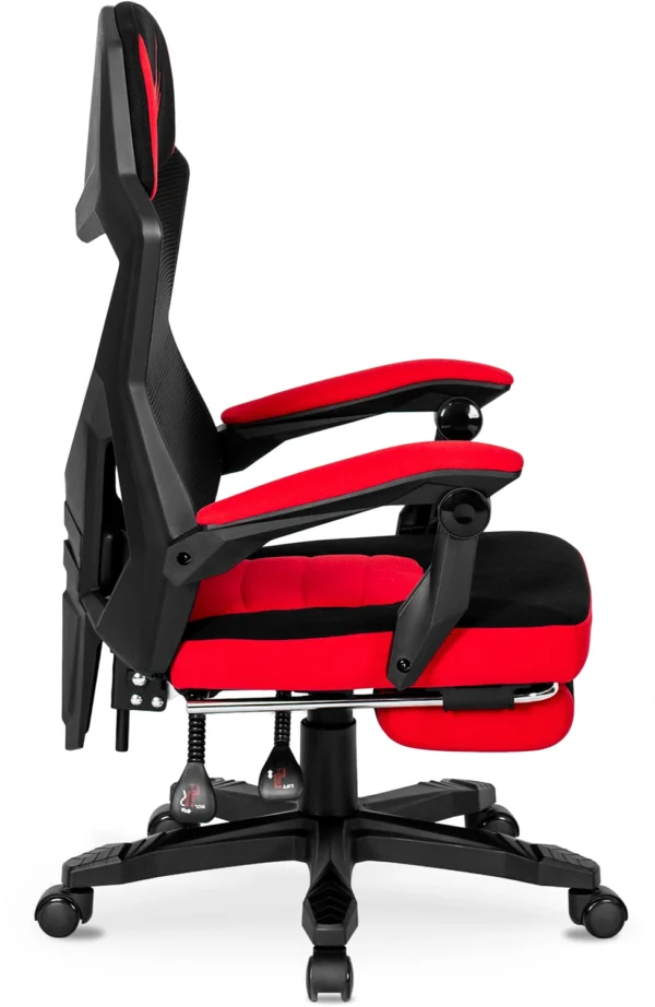 product-2411-2 Scaun pivotant pentru jocuri BING cu suport pentru picioare, negru/roșu