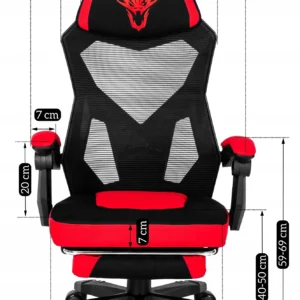 product-2411-4 Scaun pivotant pentru jocuri BING cu suport pentru picioare, negru/roșu