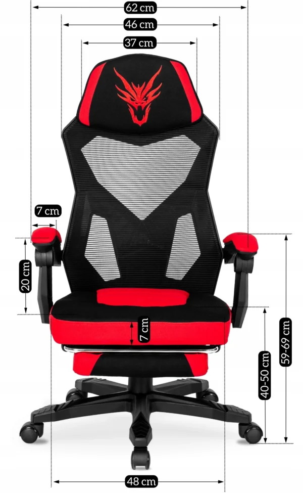 product-2411-4 Scaun pivotant pentru jocuri BING cu suport pentru picioare, negru/roșu