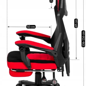 product-2411-5 Scaun pivotant pentru jocuri BING cu suport pentru picioare, negru/roșu