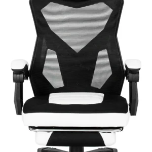 Scaun pivotant BING Gaming cu suport pentru picioare, negru/alb