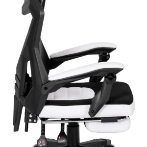 Scaun pivotant BING Gaming cu suport pentru picioare, negru/alb