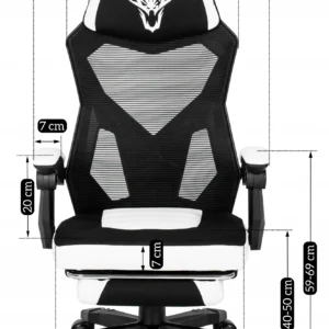 Scaun pivotant BING Gaming cu suport pentru picioare, negru/alb