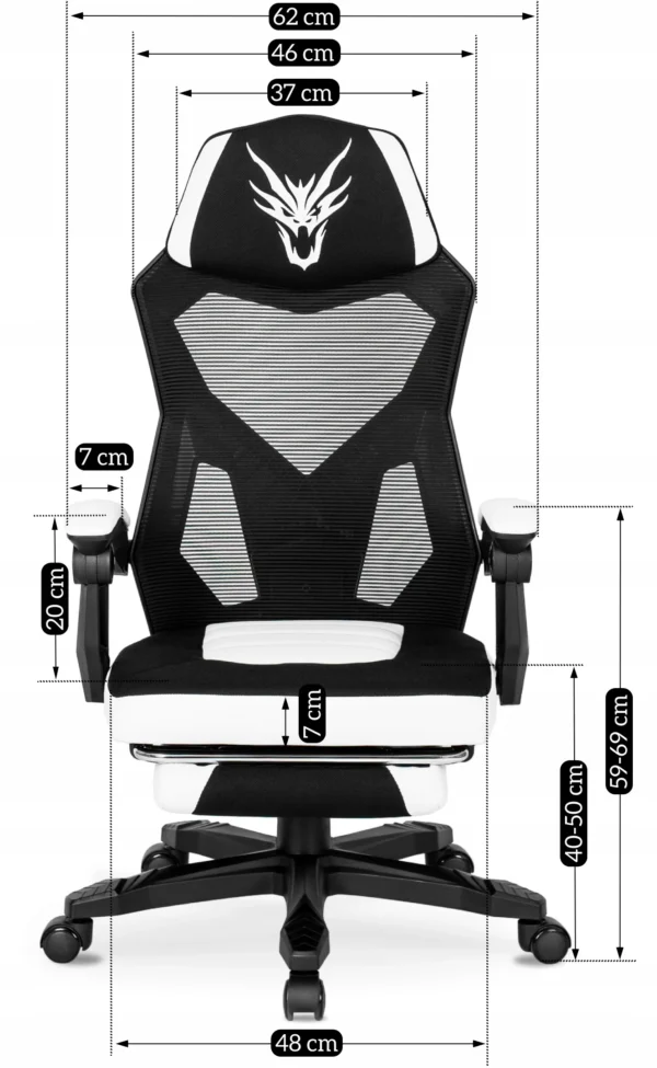 Scaun pivotant BING Gaming cu suport pentru picioare, negru/alb