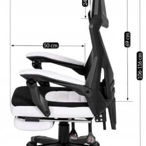 Scaun pivotant BING Gaming cu suport pentru picioare, negru/alb