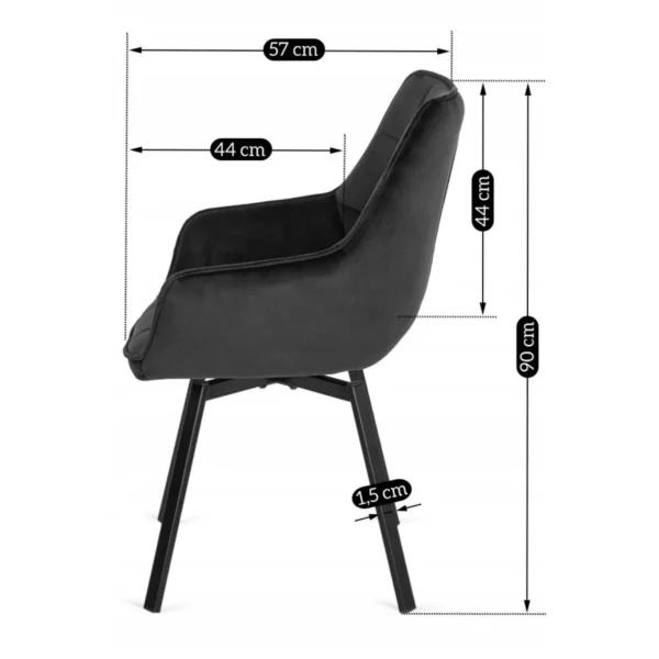 Scaun pivotant LUNA, catifea neagră