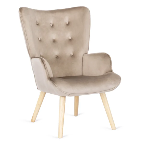product-2821-1 Fotoliu de relaxare LOZANO cu suport pentru picioare, bej, din catifea — Fotolii cu taburet