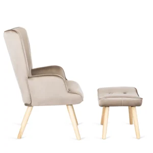 product-2821-6 Fotoliu de relaxare LOZANO cu suport pentru picioare, bej, din catifea — Fotolii cu taburet