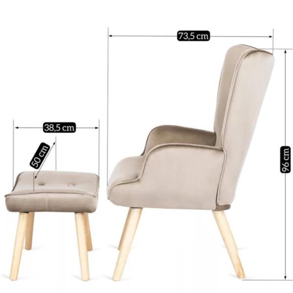 product-2821-8 Fotoliu de relaxare LOZANO cu suport pentru picioare, bej, din catifea — Fotolii cu taburet