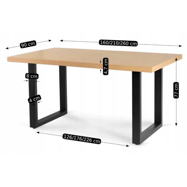 product-2837-10 Masa extensibilă EDWIN 160–260 cm Stejar auriu/Negru
