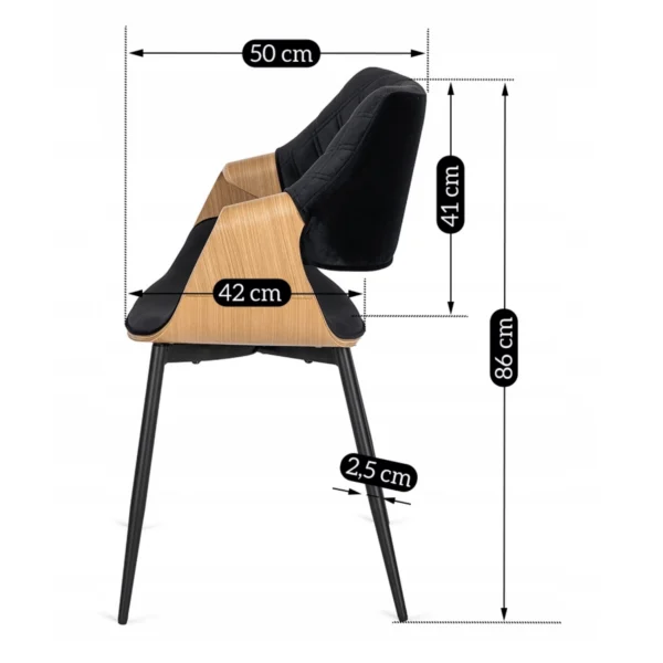 product-2869-8 Scaun DAKOTA Negru/Stejar Auriu, tapițat cu catifea — MOBILA