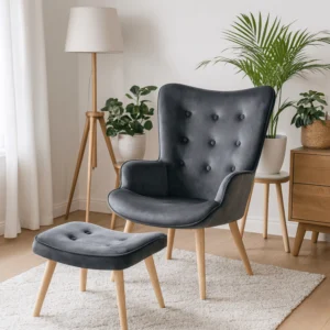 product-2871-0-1 Fotoliu de relaxare LOZANO cu suport pentru picioare, din catifea gri — Fotolii cu taburet