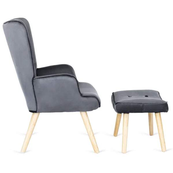 product-2871-2 Fotoliu de relaxare LOZANO cu suport pentru picioare, din catifea gri — Fotolii cu taburet