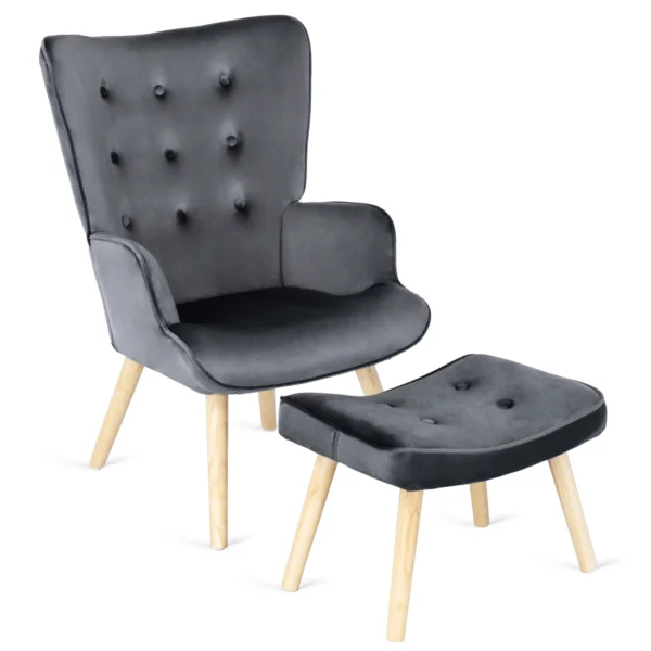 product-2871-7 Fotoliu de relaxare LOZANO cu suport pentru picioare, din catifea gri — Fotolii cu taburet