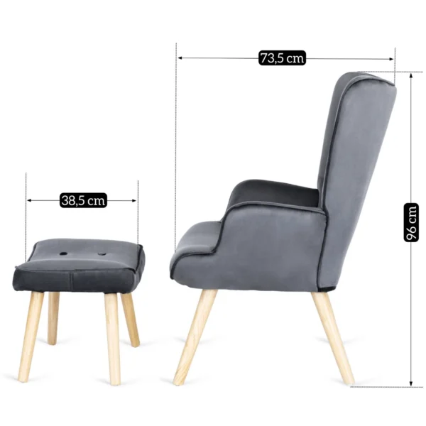 product-2871-9 Fotoliu de relaxare LOZANO cu suport pentru picioare, din catifea gri — Fotolii cu taburet