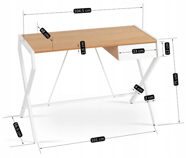 Birou MEG 104,5 cm Stejar auriu/Alb