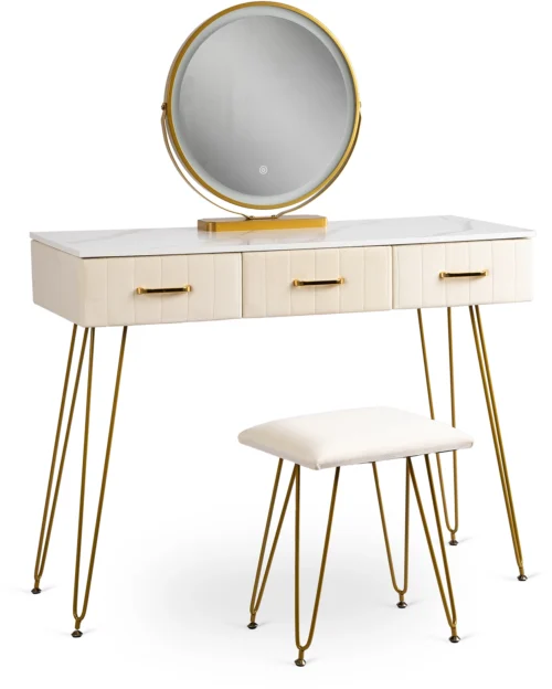 Măsuță de toaletă SANDY Crem/Auriu